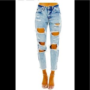 KanCan hi-rise acid wash distressed boyfriend jean